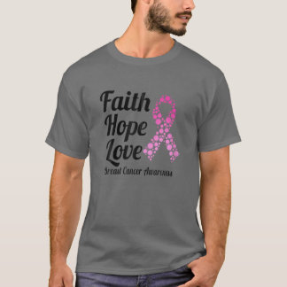 Faith Hope Love Pink Ribbon Breast Cancer Awarenes Tシャツ