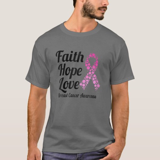 Faith Hope Love Pink Ribbon Breast Cancer Awarenes Tシャツ (正面)