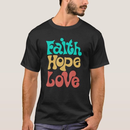 Faith Hope Love Retro Hippie Hippy Christian Women Tシャツ (正面)