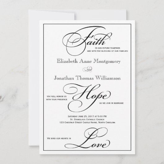 Faith Hope Love Script結婚式招待状 招待状 (正面)