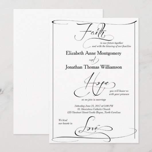 Faith Hope Love Script結婚式招待状 招待状 (正面/裏面)