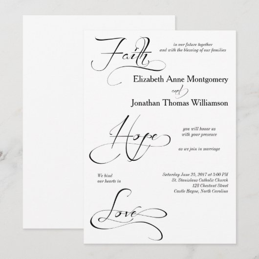 Faith Hope Love Script結婚式招待状 招待状 (正面/裏面)