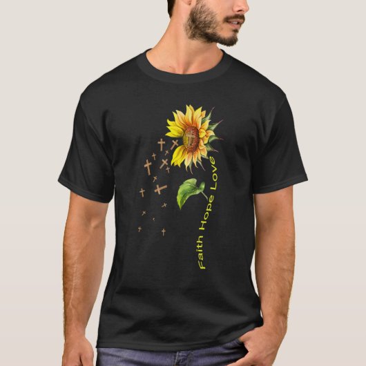 Faith Hope Love Sunflower Jesus Cross Christian Fa Tシャツ (正面)
