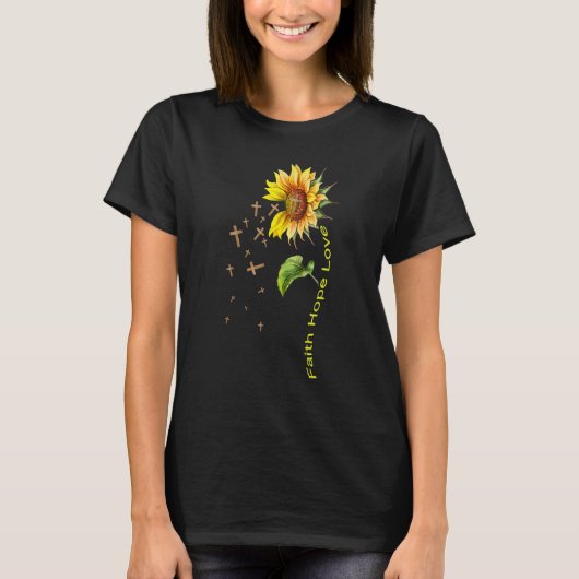 Faith Hope Love Sunflower Jesus Cross Christian Fa Tシャツ (正面)