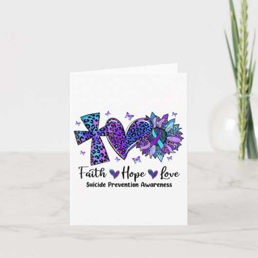 Faith Hope Love Sunflower Leopard Suicide Awarenes カード (正面)
