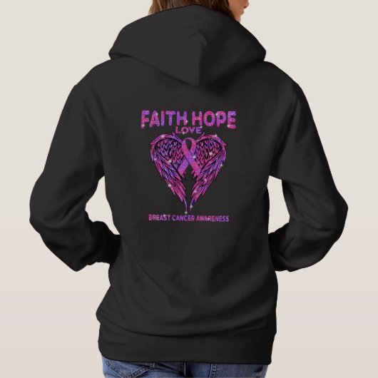 Faith Hope Love Wings乳がん認識度 パーカ (裏面)