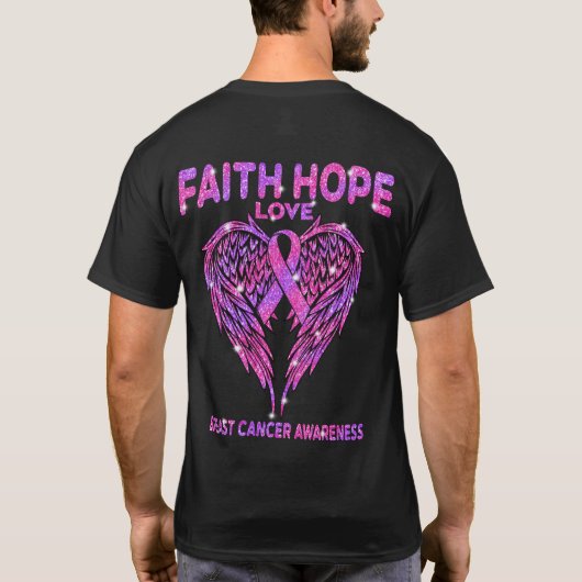 Faith Hope Love Wings乳がん認識度 Tシャツ (裏面)