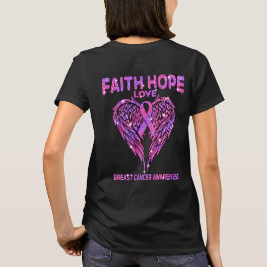 Faith Hope Love Wings乳がん認識度 Tシャツ (裏面)