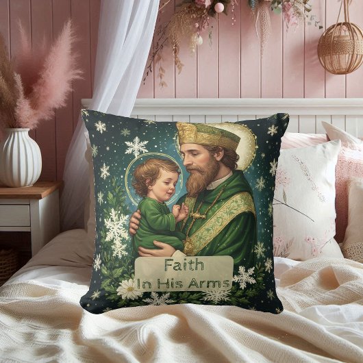Faith in His Arms Saint Patrick with Baby Jesus  クッション