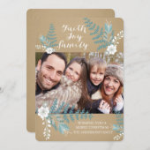 Faith Joy & Family Blueフローラホリデーフォトカード 招待状 (正面/裏面)