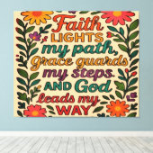 Faith Lights My Path Christian Art - Inspirational キャンバスプリント (インサイチュ (ウッドフロア))