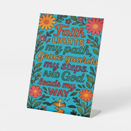 Faith Lights My Path Christian Art - Inspirational 台座サイン (正面)