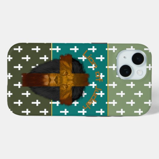 Faith Olive Green Turquoise Cross Lion of Judah Case-Mate iPhoneケース (裏面 (横))