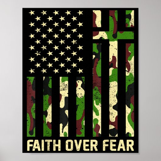 Faith Over Fear Christian Americn Flag Camouflage  ポスター (正面)