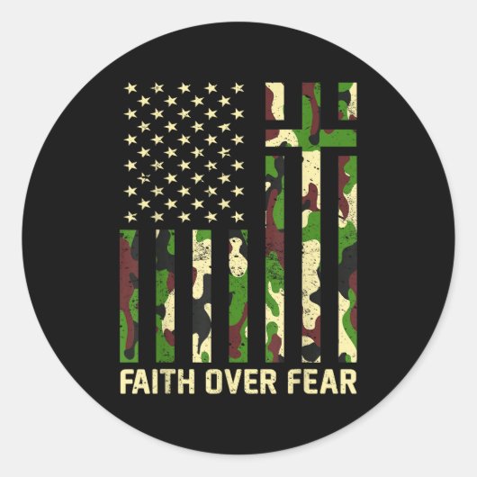 Faith Over Fear Christian Americn Flag Camouflage  ラウンドシール (正面)