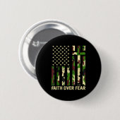 Faith Over Fear Christian Americn Flag Camouflage  缶バッジ (正面&裏面)