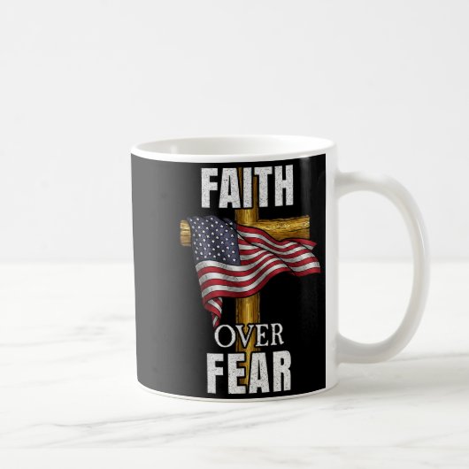 Faith Over Fear Christian Cross American Flag Tee コーヒーマグカップ (右)