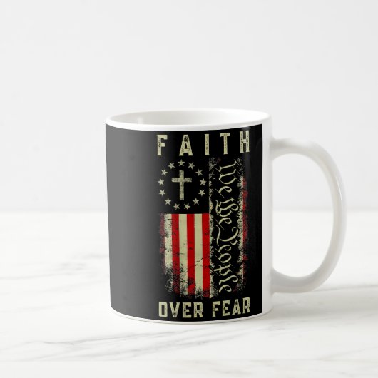 Faith Over Fear Christian Cross Usa American Flag コーヒーマグカップ (右)