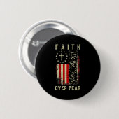 Faith Over Fear Christian Cross Usa American Flag  缶バッジ (正面&裏面)