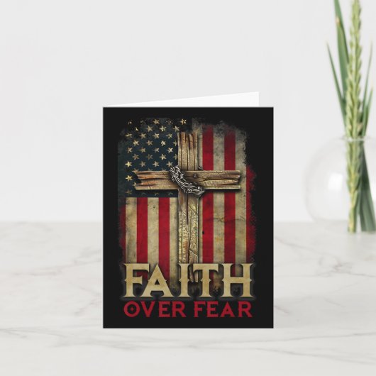 Faith Over Fear Christians Cross Usa American Flag カード (正面)