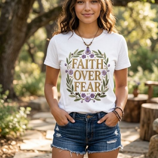Faith Over Fear Elegant Botanical Floral Inspirati Tシャツ