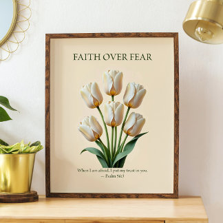 Faith over fear, floral Christian wall art  ポスター