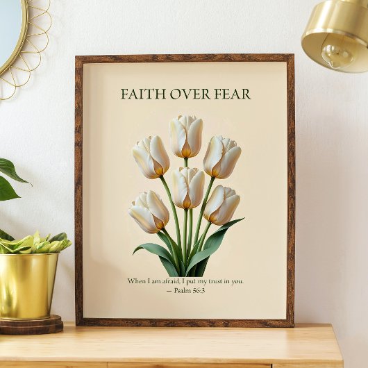 Faith over fear, floral Christian wall art  ポスター