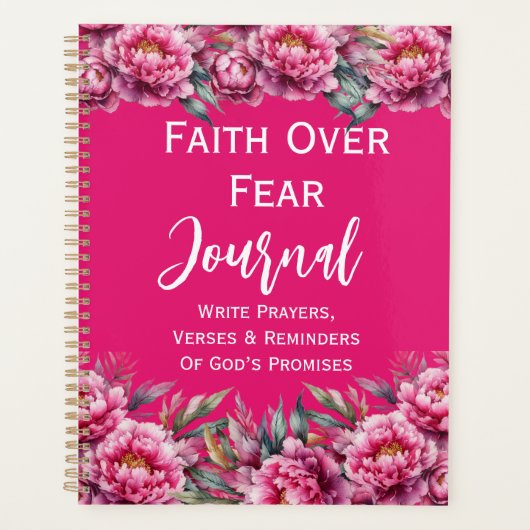 Faith Over Fear Journal Watercolor Pink Floral プランナー手帳 (正面)