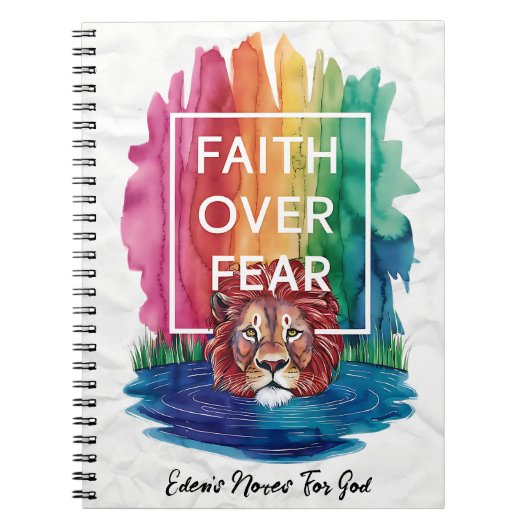 Faith Over Fear Lion - カスタム Christian Journal ノートブック (正面)