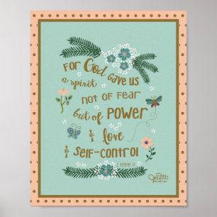 Faith Over Fear Scripture 2 Timothy Mint Peach ポスター
