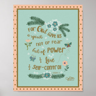 Faith Over Fear Scripture 2 Timothy Mint Peach ポスター