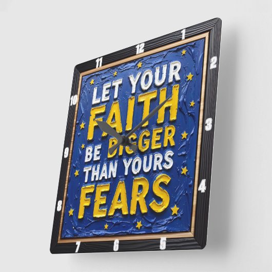 Faith Over Fears Textured Art スクエア壁時計 (傾斜)