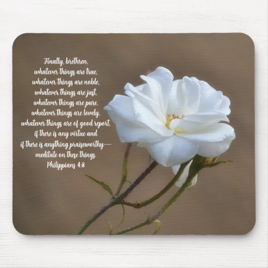 Faith Pure White Rose Philippians 4:8 Bible Verse マウスパッド (正面)