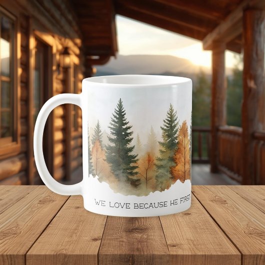 Faith Scripture Forest 1 John 4:19 Mug コーヒーマグカップ