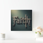 Faith Square Acrylic Wall Clock -Religious decor スクエア壁時計 (ホーム)