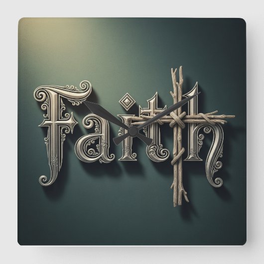 Faith Square Acrylic Wall Clock -Religious decor スクエア壁時計 (正面)