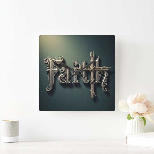 Faith Square Acrylic Wall Clock -Religious decor スクエア壁時計 (ホーム)