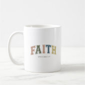 Faith Varsity Style Text Ephesians 2:18 コーヒーマグカップ (左)