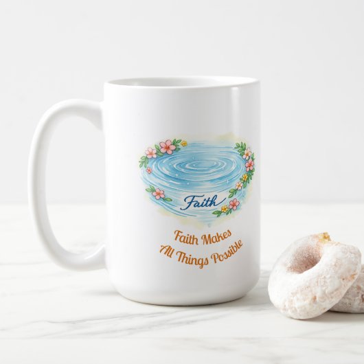 Faith Water Ripple Flowers Easter Christian Mug コーヒーマグカップ (ドーナツ)