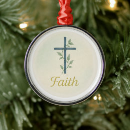 “Faith” Watercolor Christmas Ornament メタルオーナメント