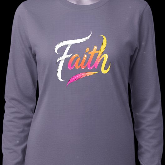 Faith Word Neon Glossy Feather Script Tシャツ