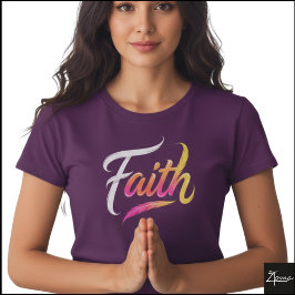 Faith Word Neon Glossy Feather Script Tシャツ