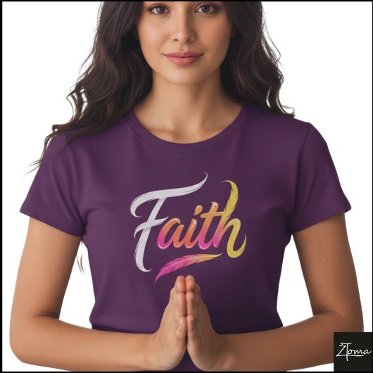 Faith Word Neon Glossy Feather Script Tシャツ