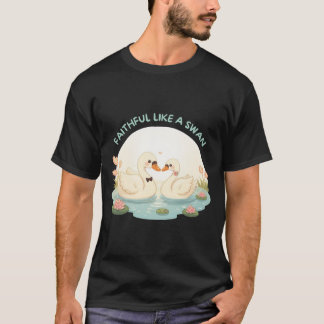 Faithful Like a Swan – Cute Swan Couple Illustrati Tシャツ