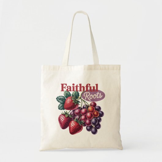 Faithful Roots Strawberry Grapes Vintage Tee トートバッグ (正面)