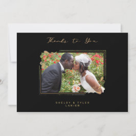 Fake Golden Branches Fancy Calligraphy Photo サンキューカード