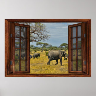 Fake Window Illusion - African Elephants ポスター