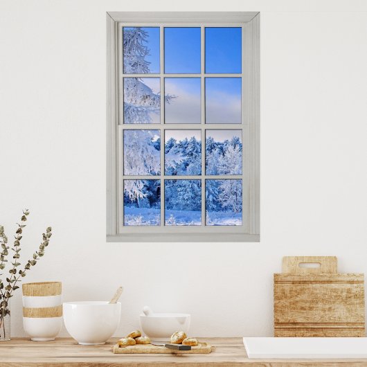 Fake  Window Illusion - Fresh Snow Scene Poster ポスター (キッチン)
