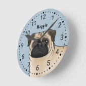 Fakwn Pug Dog Breed Head Close Upと名前Blue ラウンド壁時計 (傾斜)