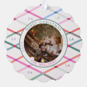 Falala Pastel Checkered Pattern Christmas Photo オーナメントカード (裏面)